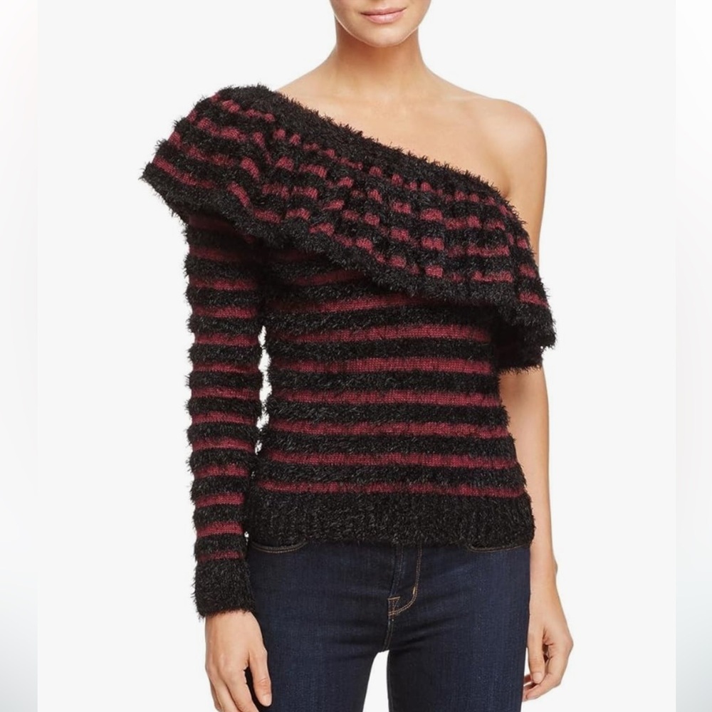 🌸WAYF Johnie ruffled shadow striped sweater